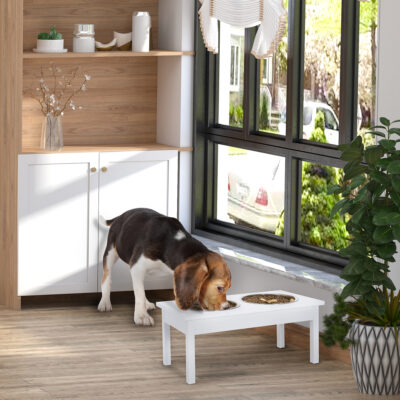 23" Wooden Heavy Duty Dog Food Bowls Pet Elevated Feeding Station -White