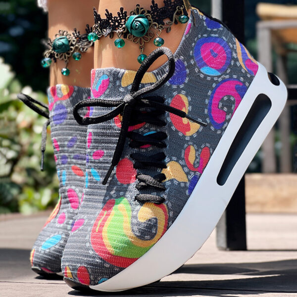 6aa4f0f8-b497-489f-9f15-913f981188d7.jpg Women's Random Print Side Lace-Up Elastic Sport Shoes, Comfortable Slip-On Sneakers For Women, Casual Daily Wear Footwear