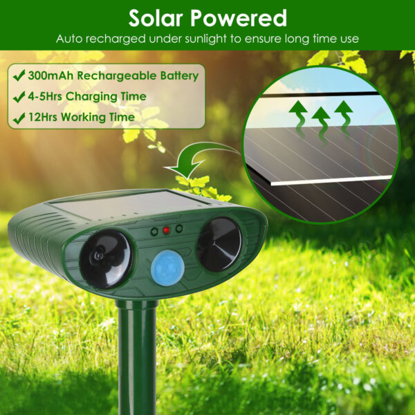 727ac4b5-d2f6-4654-8a49-9edc16863f90.jpg 1Pc Solar Ultrasonic Animal Repeller PIR Motion Sensor Animal Repellent Chaser IPX4 Waterproof For Farm Garden Yard To Drive Raccoon Squirrel Rat Skunk Rabbit Mole Dog Cat Snake