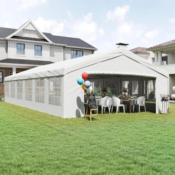73af804b-43d8-42bd-bd33-8ec3512df141.jpg 20 X 40 Ft Heavy Duty Party Tent Outdoor Gazebo Wedding Tent Event Shelter Carport BBQ With Removable Sidewalls & Windows, Outside Waterproof Canopy For Parties, White