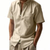 75565a83-e502-4d55-960b-7a42167a9dd2.jpg Solid Color Linen Shirt Short Sleeve Men