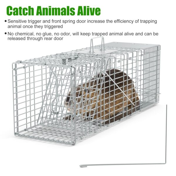 77603c53-f470-4bb4-af09-3beb4ee25ba5.jpg 1Pc Humane Cat Trap Cage With Gloves Catch Release Live Animal Rodent Cage Collapsible Galvanized Wire For Raccoons Beavers Groundhogs Foxes Armadillos