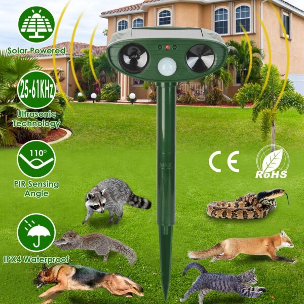 77a33b93-ac2d-4460-aaaf-37cd4998b84f.jpg 1Pc Solar Ultrasonic Animal Repeller PIR Motion Sensor Animal Repellent Chaser IPX4 Waterproof For Farm Garden Yard To Drive Raccoon Squirrel Rat Skunk Rabbit Mole Dog Cat Snake