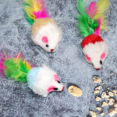 587637051 Plush Mouse Simulation Plush Colorful Feathers Cat Amusement Mouse Pet Supplies Self-Hi Cat Toy