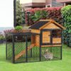 7a766782-3155-47c9-a96a-dca3c1f00d16.jpg Outdoor Rabbit Cage Elevated Pet House W/ Slide-Out Tray, Natural Wood & Black