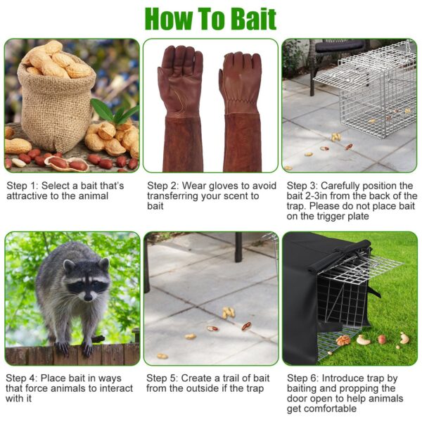 7ab16e07-3686-4149-b0fb-a350ac28dcb2.jpg 1Pc Humane Cat Trap Cage With Waterproof Cover Gloves Catch Release Live Animal Rodent Cage Collapsible Galvanized Wire For Raccoons Beavers Groundhogs Foxes Armadillos