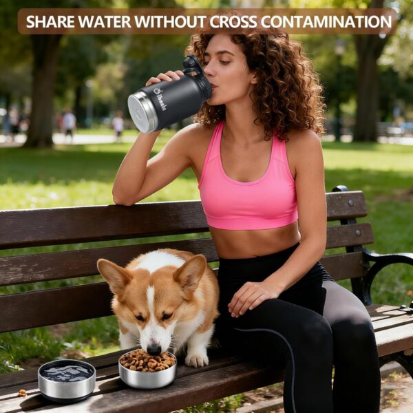 7b26c52d-a328-4dec-bc01-54a7f57cd75b.jpg 32 Oz Insulated Dog Water Bottle With 2 Bowls, Portable Pet Hydration For Travel