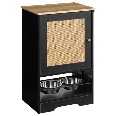 7bb4cde8-7d6b-4477-94b0-9f3b29df05f8.jpg Feeding Station With 1 Storage Cabinets, Pet Feeding Station With 2 Elevated Dog Bowls, Side Hooks, Anti-tip Kit, Hidden Pet Feeder Station For Feeding Watering, Black