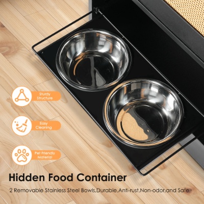 7c4b9f80-beab-44e0-bd08-2efa7f4b8b8a.jpg Feeding Station With 1 Storage Cabinets, Pet Feeding Station With 2 Elevated Dog Bowls, Side Hooks, Anti-tip Kit, Hidden Pet Feeder Station For Feeding Watering, Black