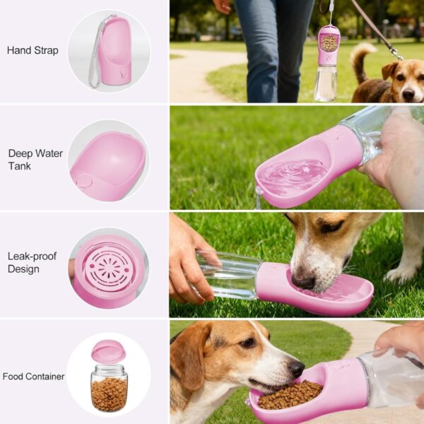 801d2b67-3a35-4540-994e-3dcedeee3e58.jpg Portable Dog Water Bottle With Food Container, Drinking Bottle For Travel 2 In 1 Dog Water Bowl, Leak Proof Pet Water Dispenser, BPA Free, Puppy Essentials, For Walking Hiking