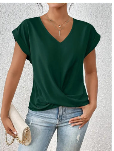 805d9d8c-ab5c-4a7a-946b-4a46da509ecb.jpg Fashion V-neck Short-sleeve T-shirt Summer Casual Irregular Knot Top For Women Clothing