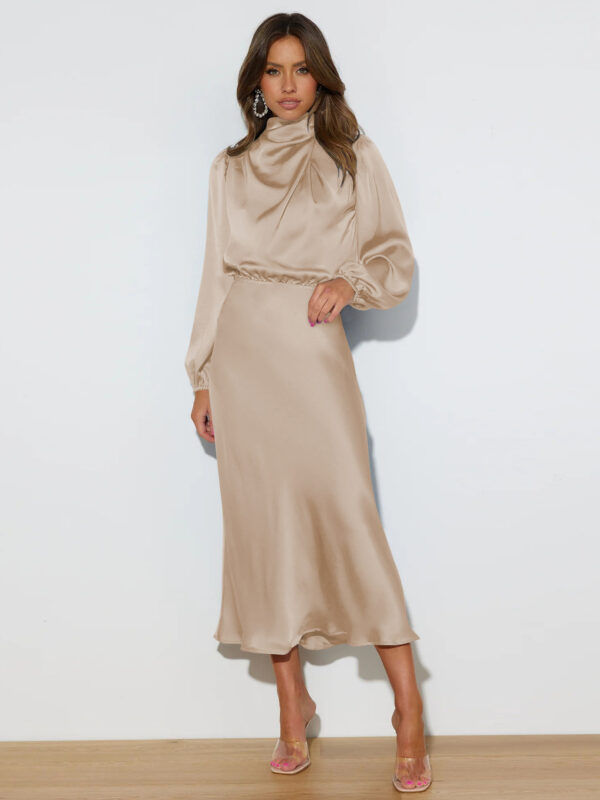 81d12aae-d3c0-4f81-b385-86a1baba00af.jpeg Elegant Temperament Long-sleeved Dress Satin Halterneck Formal Evening Dresses Women Clothing