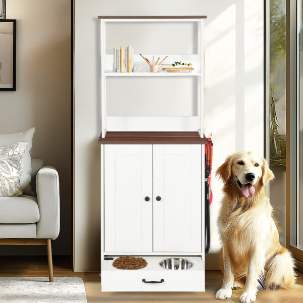 82479af5-df6a-4514-aa2d-5d580e260273.jpg Pet Feeding Station With Bowls, Adjustable Panel, Dog Feeding Station With Storage, Pet Feeder Station For Dogs Cats For Feeding & Watering Supplies,Dog Feeding Station With 2-level Shelving White