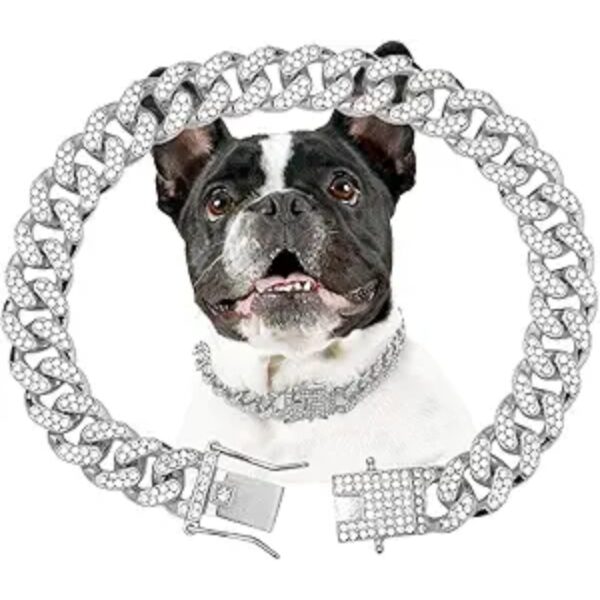 82c45da7-c038-4db3-ac4c-4a751c7ab2c0.jpg Dog Chain Collar Silver Dog Necklace Diamond Cuban Link Dog Collar 13mm Wide Metal Pet Cat Dog Chain Crystal Collar Jewelry Accessories For Large Medium