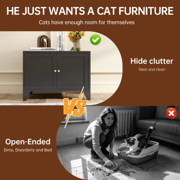 84abcd6b-930b-4bb5-a025-cf2be506f430.jpg Metal Cat Litter Box Enclosure, Modern Hidden Litter Box Furniture Indoor Pet House, Freestanding Cat Washroom Cabinet Fits Most Standard Litter Boxes, Black Decorative Pet Side Table For Home