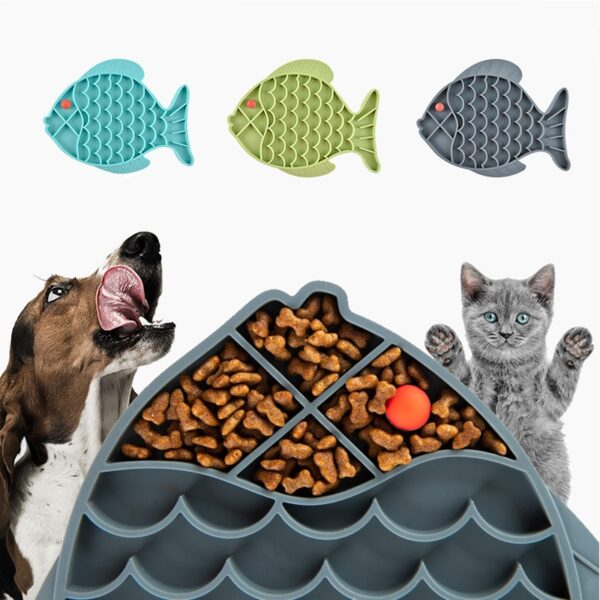 587691258 Fish Shape Silicone Bowl Dog Lick Mat Slow Feeding Food Bowl For Small Medium Dogs Puppy Cat Treat Feeder Dispenser Pet Supplies