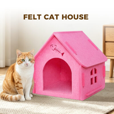 86ced9eb-a495-49c3-b5e6-c020c538c121.jpg Detachable Felt Cat House, Cute Cottage Style Cat Cave, Indoor Cozy Pet Hideaway Shelter For Small Medium Cats