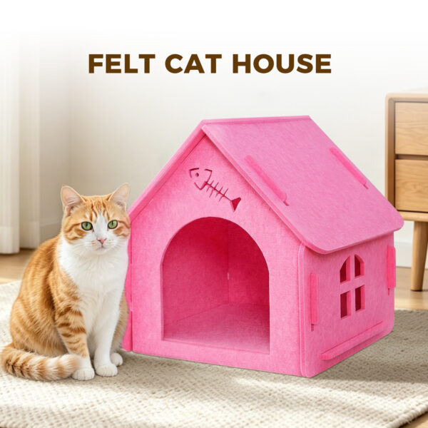 Detachable Felt Cat House, Cute Cottage Style Cat Cave, Indoor Cozy Pet Hideaway Shelter For Small Medium Cats