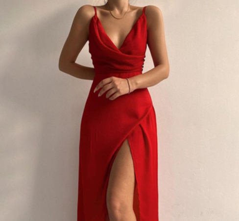 87316a6c-2b15-4007-95f0-0c2178bc1c52.jpg V-neck Slit Sling Dress Summer Fashion Sexy Slim Suspender Dresses For Women Clothing