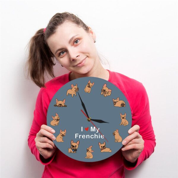 587616850 French Bulldog Printed Wall Clock Backlight Pet Shop Dog Breed Decor I Love My Frenchie Puppy Silent Non-ticking Clock