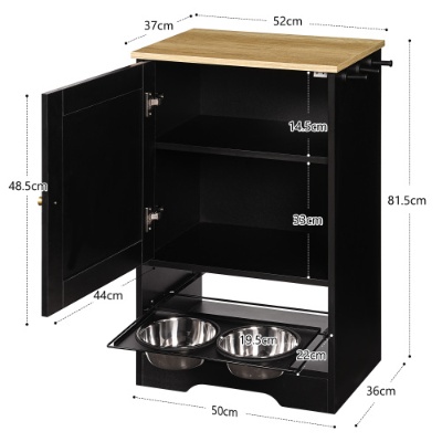 89c237fc-24ec-4336-b838-5948e23e6847.jpg Feeding Station With 1 Storage Cabinets, Pet Feeding Station With 2 Elevated Dog Bowls, Side Hooks, Anti-tip Kit, Hidden Pet Feeder Station For Feeding Watering, Black
