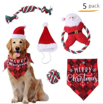 587813295 Christmas Pet Supplies Set Molar Cotton Rope Pet Costume Christmas Pet Toy Set