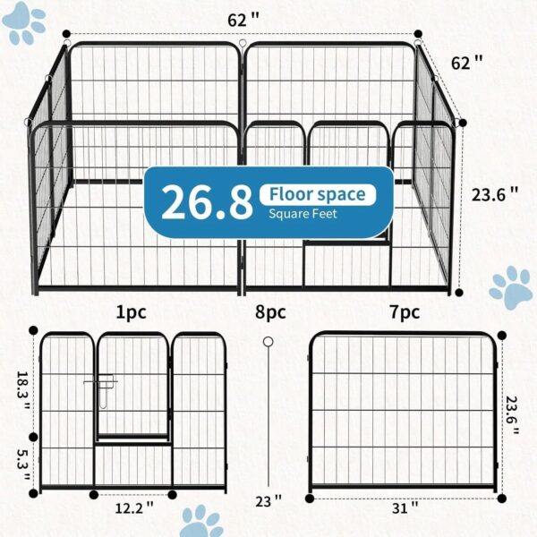 8a6cb43e-3e47-480d-a579-93c928d8a66b.jpg Indoor Outdoor Dog Playpen, Premium Pet Puppy Fence With Gate, Portable Cage