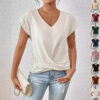 8c18202f-3487-4270-8c6f-0c876561dda6.jpg Fashion V-neck Short-sleeve T-shirt Summer Casual Irregular Knot Top For Women Clothing