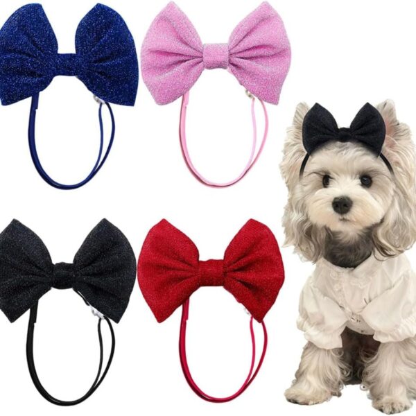 8d1a90b5-f032-425f-9986-3bdcf23e368e.jpg 4Pcs Dog Hair Bow Headband For Small Medium Dogs, Adjustable Pet Dog Hair Bow Headband For Pets Puppy Cats Grooming Accessories