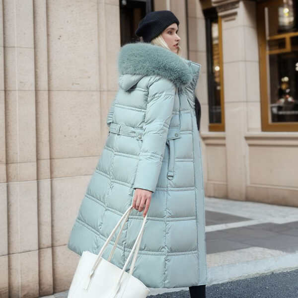 8d480772-e0f3-4745-8292-71c2754e28f8.jpg Winter Slim Long Jacket With Fur Hood And Belt Fashion Solid Hooded Coat Warm Clothing For Women