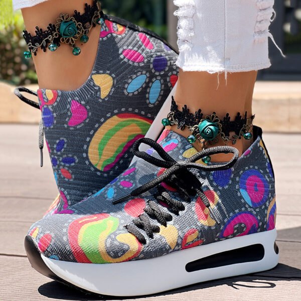90bf94b2-c113-46e7-a2e5-d01581c8c9c2.jpg Women's Random Print Side Lace-Up Elastic Sport Shoes, Comfortable Slip-On Sneakers For Women, Casual Daily Wear Footwear