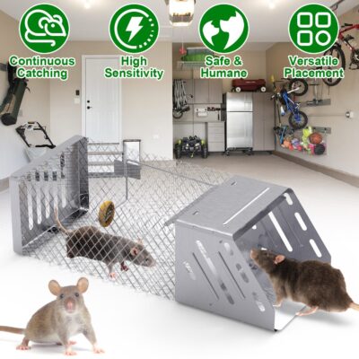91e04ac5-00af-4673-a7fb-2c5ab0fd2365.jpg 1Pc Automatic Continuous Rat Trap Single Door Mouse Cage Humane Live Animal Trap Cage Indoor Outdoor For Small Rodents Mice Voles