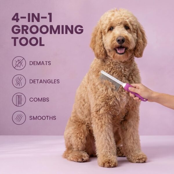 9273dce5-8297-4d42-94a1-3cdfdd8983ec.jpg Pet Comb With Long Short Stainless Steel Teeth For Removing Matted Fur, Knots Tangles Detangler Tool Accessories For
