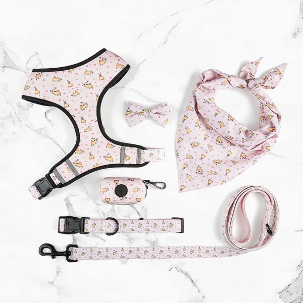 Printed Six-Piece Pet Supplies Comfortable Polyester Dog Strap With Double-Sided Printing Dog Chest Strap