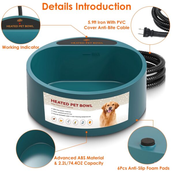 94797355-63f6-421d-91a5-494318ba2b11.jpg 1Pc Heated Water Bowl For Dog Cat 74.4OZ Heating Water Dish IP67 Waterproof Thermal Water Bowl Heated Pet Bowl Dog Cat Water Feeder Bowl For Dog Cat Rabbit Pet