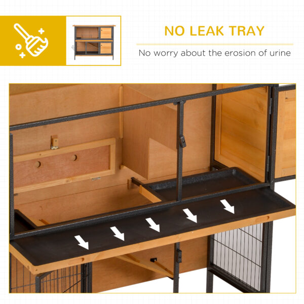 95c0ecc7-eb75-4cdc-a6f8-360da04c07bf-1.jpg 48" 2-Story Large Rabbit Hutch Bunny Cage Wooden Pet House Metal Frame with Rooms, Ramp, No Leak Tray, Feeding Trough, Waterproof Asphalt Roof for Rabbits, Chickens, Ducks, Outdoor/Indoor
