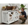 95d587fc-d984-4b1f-b778-915520cd28d1.jpg 47.2 Mobile Dog Crate With Flip-Top Feeding Door, Dual-Access & 5 Caster System 2 Locking, Side Hooks - Multi-Functional Pet Kennel,double Dog Crate Furniture
