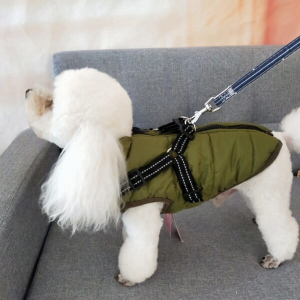 587639404 Autumn Winter Pet Skiing Costume Sleeveless Cotton Padded Vest With Durable Chest Strap Harness Clothing Coat Supplies