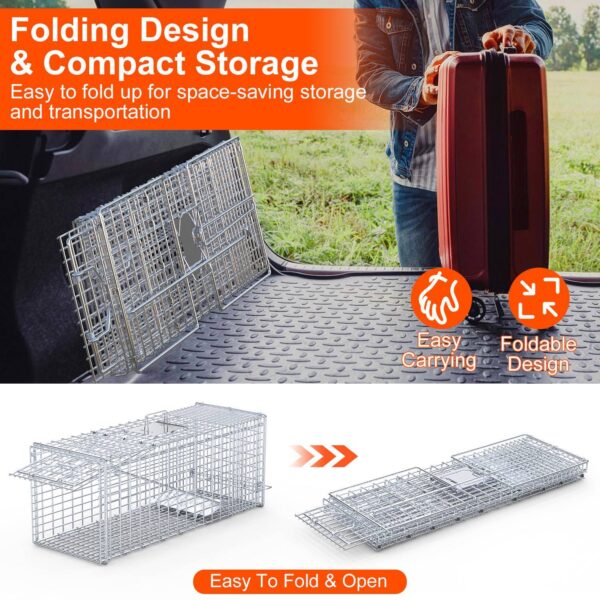 98bd9776-7a26-44f9-aa07-b52b232cd17f.jpg 1Pc Live Animal Trap Cage 37x14x15in Folding Catch And Release Humane Cat Trap Galvanized Iron For Raccoons Foxes Coyotes Stray Dogs Armadillos Squirrels
