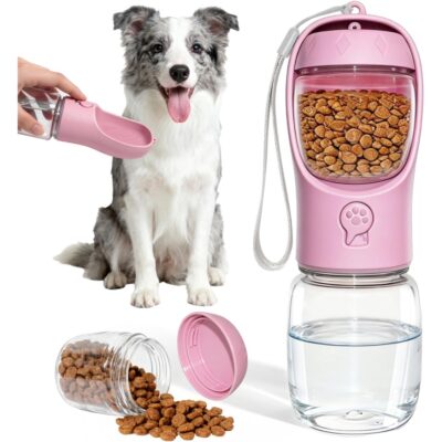 9abc1d0c-3946-419c-95eb-f6d90cf2653e.jpg Portable Dog Water Bottle With Food Container, Drinking Bottle For Travel 2 In 1 Dog Water Bowl, Leak Proof Pet Water Dispenser, BPA Free, Puppy Essentials, For Walking Hiking