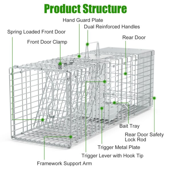 9b1383d8-6652-49fe-987e-012e74f4580f.jpg 1Pc Humane Cat Trap Cage With Gloves Catch Release Live Animal Rodent Cage Collapsible Galvanized Wire For Raccoons Beavers Groundhogs Foxes Armadillos