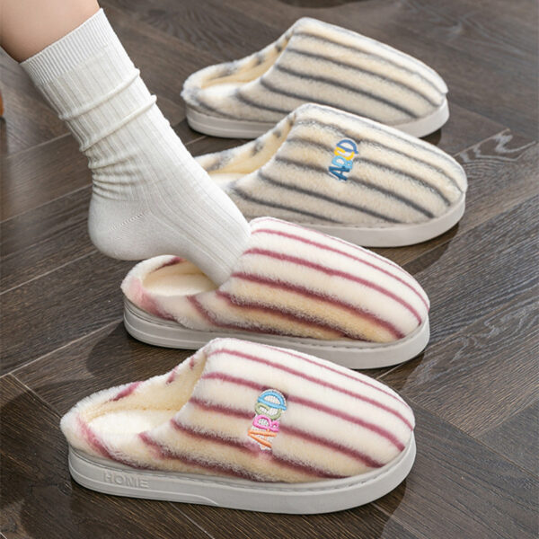 9d252b69-fa13-40c5-baf6-0a86895694f4.jpg Ins Plush Striped Slippers Winter Warm Letter Embroidered Shoes Fashion Floor Bedroom Home Slipper For Women Men Couples