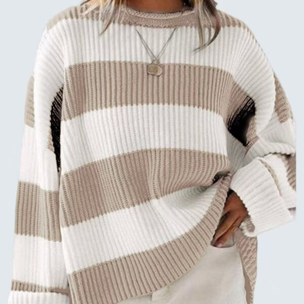 9d6f9737-cafb-441e-a246-363d97ada65d_fine.jpeg Loose Striped Sweater Fashion Casual Long Batwing Sleeve Round Neck Pullover Knit Tops Women Clothing