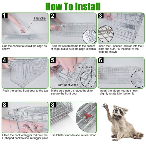 9f13de59-5090-4b7a-b64f-9f0485329fae.jpg 1Pc Humane Cat Trap Cage With Waterproof Cover Gloves Catch Release Live Animal Rodent Cage Collapsible Galvanized Wire For Raccoons Beavers Groundhogs Foxes Armadillos