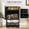 9f1b774b-494a-4b95-9872-da85799f7431.jpg Feeding Station With 1 Storage Cabinets, Pet Feeding Station With 2 Elevated Dog Bowls, Side Hooks, Anti-tip Kit, Hidden Pet Feeder Station For Feeding Watering, Black