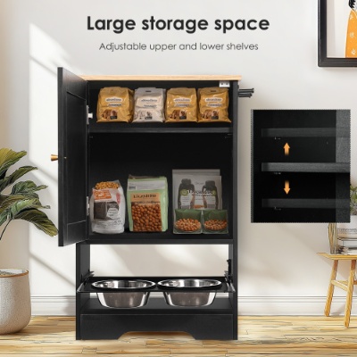 9f1b774b-494a-4b95-9872-da85799f7431.jpg Feeding Station With 1 Storage Cabinets, Pet Feeding Station With 2 Elevated Dog Bowls, Side Hooks, Anti-tip Kit, Hidden Pet Feeder Station For Feeding Watering, Black