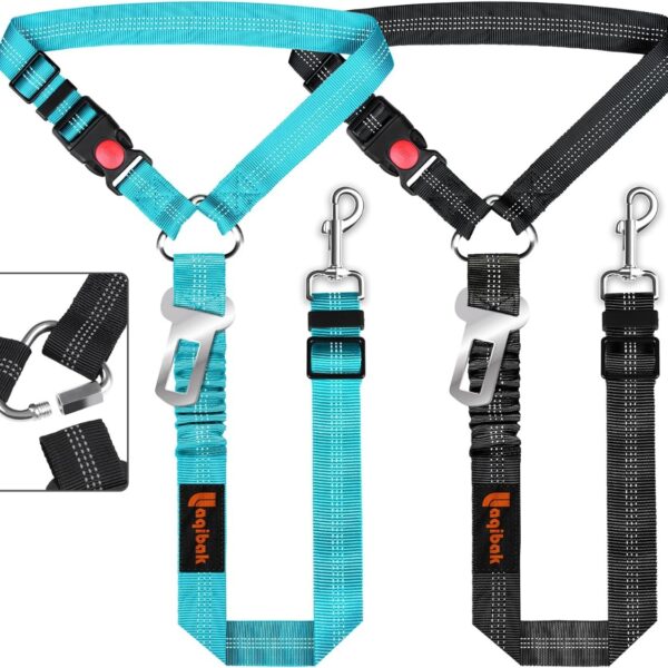 9fccbb80-8fe5-4443-bcef-af65d11216b9.jpg Removable Dog Seat Belt Harness For Car, 3 In 1 Pet Dog Car Seatbelt Leash, Retractable Restraint Secures To Vehicle Headrest