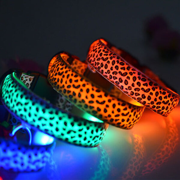 587814692 Leopard Collar LED Light-Emitting Dog Belt Light-Emitting Collar Dog Collar Dog Chain Small And Large Pet Supplies