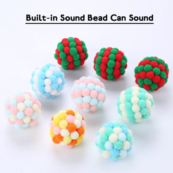 587691306 1 PC Pet Supplies Cat Self-excited Ball Funny Cat Ball Plush Bell Ball Multicolor Stitching Christmas Color Cat Throwing Toys