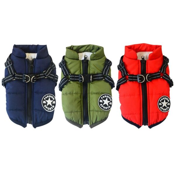 587639402 Autumn Winter Pet Skiing Costume Sleeveless Cotton Padded Vest With Durable Chest Strap Harness Clothing Coat Supplies